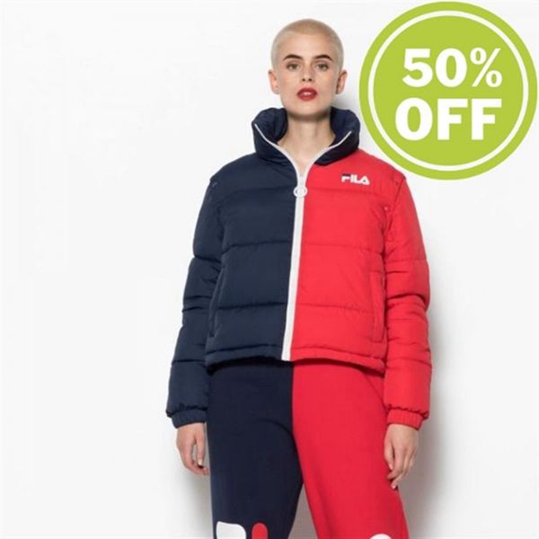 Jaqueta De Inverno Fila Mulher Azul Marinho/Vermelhas - Fila Martina Removable Crop Puffa Winter Wit